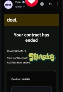 Screenshot showing contract termination/ending 
